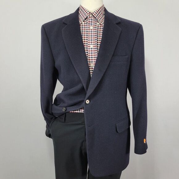 JOS A BANK Gordon Men's Sport Coat Blazer Two Button Navy‎ Camel Hair Size 42R